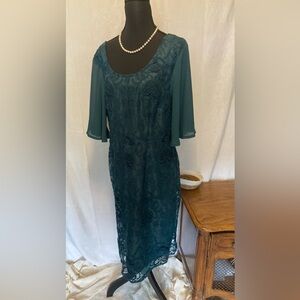 Soieblu 1XL Womens Teal Lace Evening Dress Wedding Guest Mother of Bride Flapper